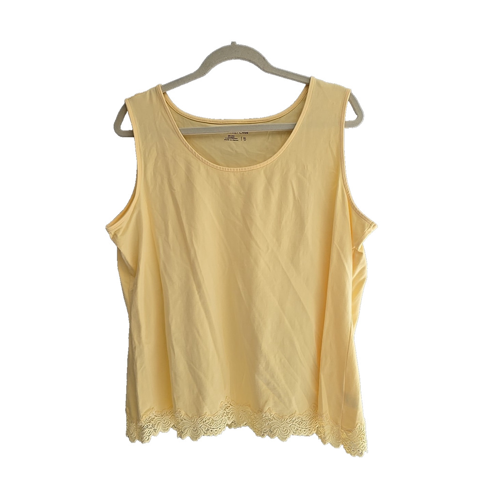 Coldwater Creek Yellow Crew Neck Lace Hem Sleeveless Tank Top Womans Size XL